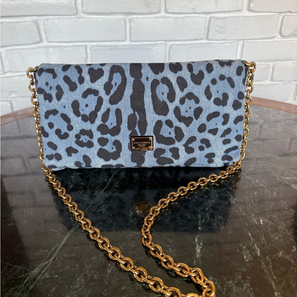 Dolce & Gabbana Milano Italy Sicily Cloth Leopard Print Envelope Clutch